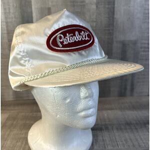 VTG Satin PETERBILT Trucker Rope Hat White Zipper Adjustable
